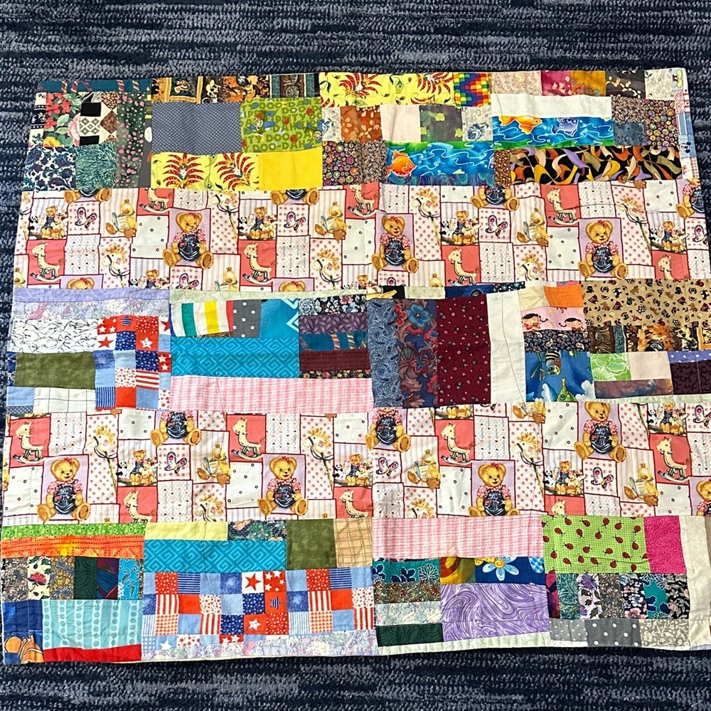 Vintage Project Linus Handmade Colorful Reversible Patchwork Children’s Quilt